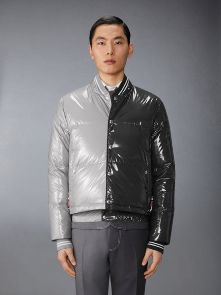 FUNMIX GLOSSY TECH DOWN FILL DETACHABLE HOOD BOMBER LT GREY