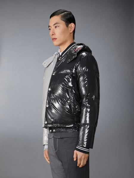 FUNMIX GLOSSY TECH DOWN FILL DETACHABLE HOOD BOMBER LT GREY