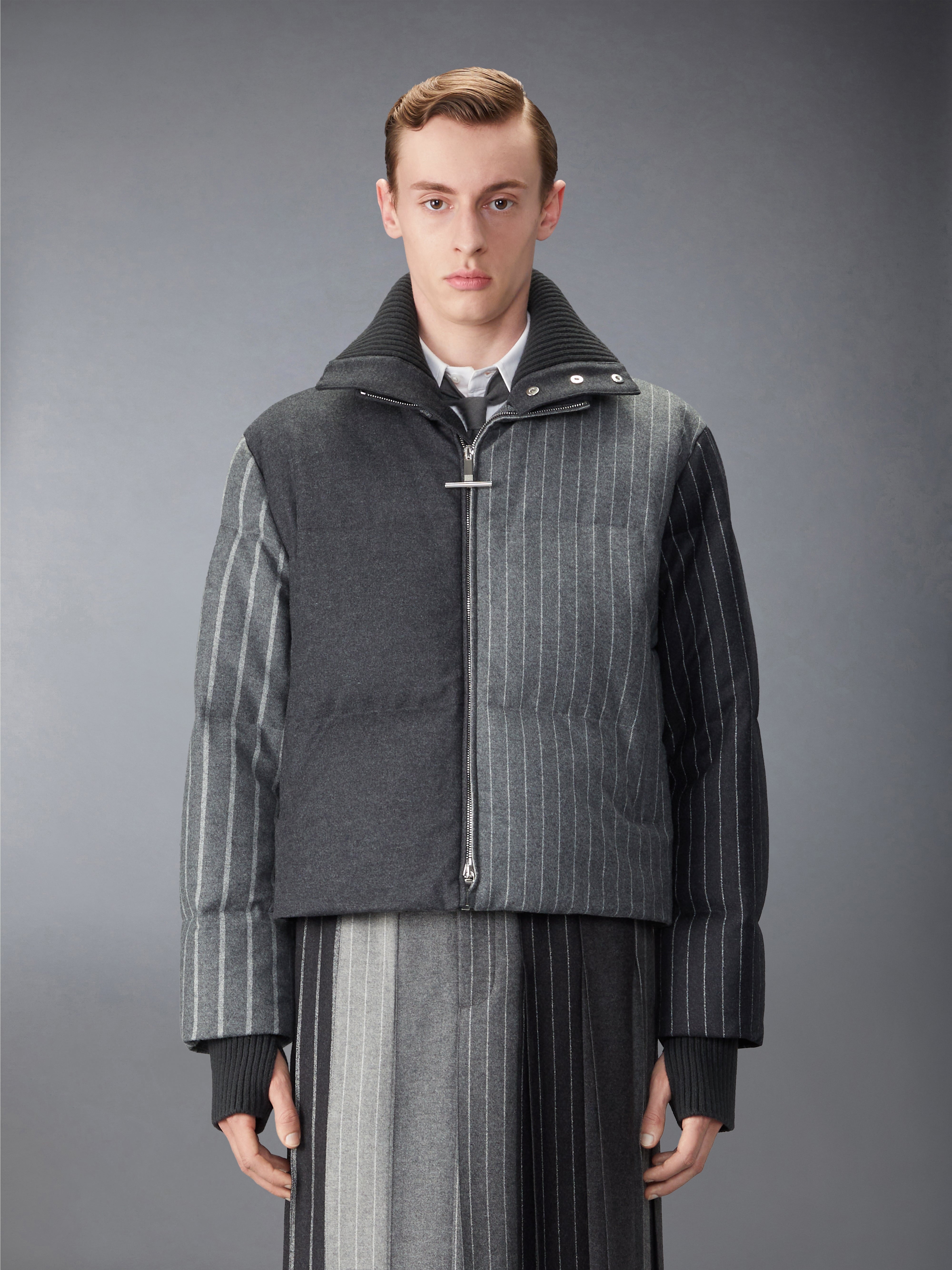 フランネル チョークストライプ ダウンジャケット | Thom Browne