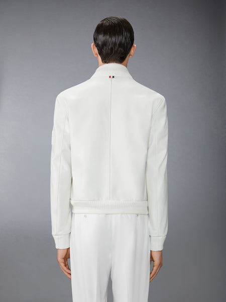 LAMB GRAINED LEATHER AND KNIT RIB FLAG PATCH BLOUSON WHITE
