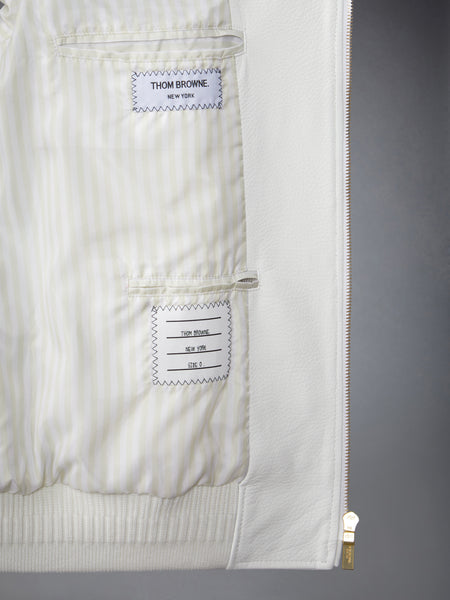 LAMB GRAINED LEATHER AND KNIT RIB FLAG PATCH BLOUSON WHITE