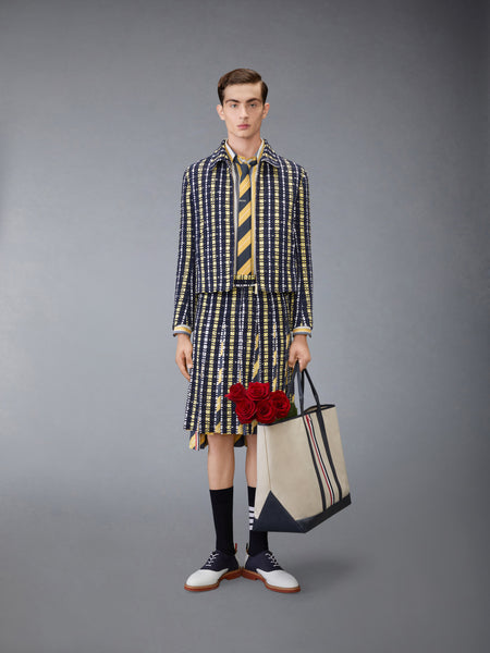 REPP STRIPE GROSGRAIN TWEED GOLF JACKET PALE YELLOW