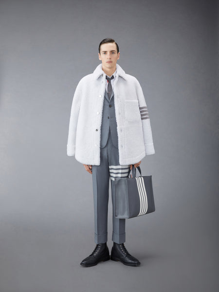 SHEARLING 4-BAR OVERSIZED SHIRT JACKET WHITE