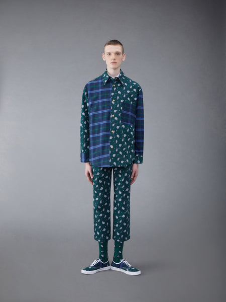 Fun-Mix Paisley Tartan Oversized Shirt Jacket DK GREEN