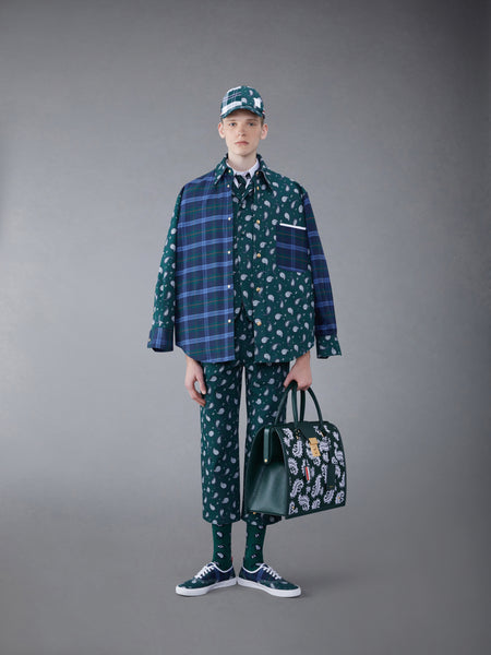 Fun-Mix Paisley Tartan Oversized Shirt Jacket DK GREEN