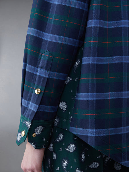 Fun-Mix Paisley Tartan Oversized Shirt Jacket DK GREEN