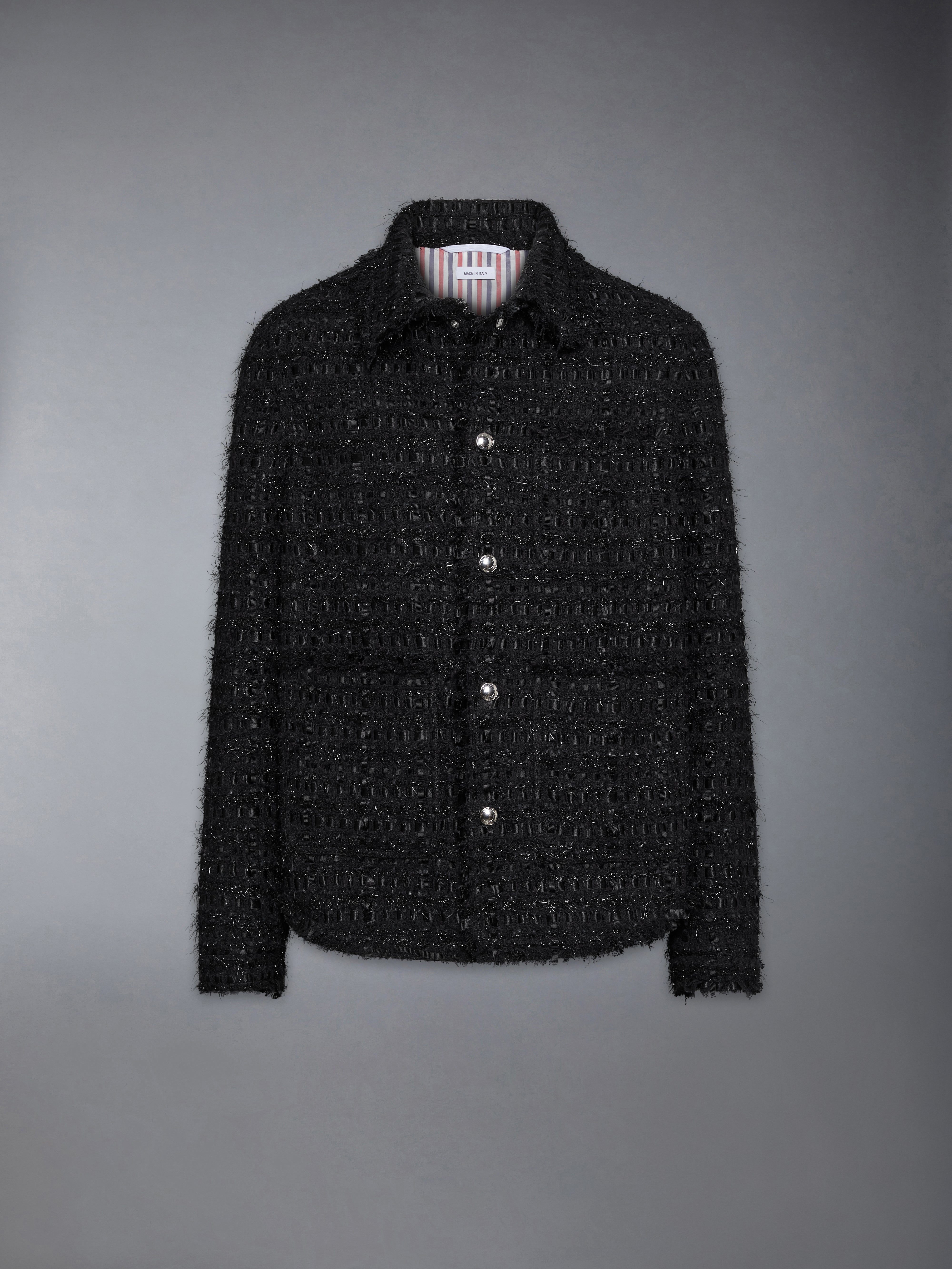 Satin Ribbon Tweed Fray Edge Utility Jacket | Thom Browne