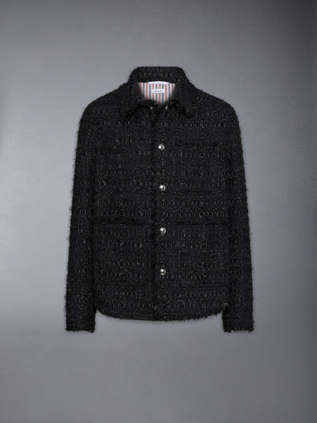 SATIN RIBBON TWEED FRAY EDGE UTILITY JACKET BLACK