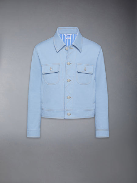 CONTRAST STITCH DENIM BACKSTRAP UTILITY JACKET