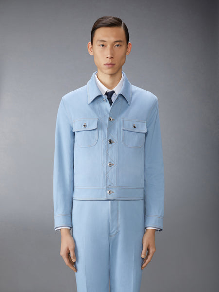 CONTRAST STITCH DENIM BACKSTRAP UTILITY JACKET