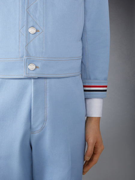 CONTRAST STITCH DENIM BACKSTRAP UTILITY JACKET