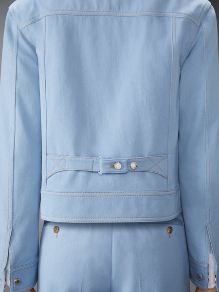 CONTRAST STITCH DENIM BACKSTRAP UTILITY JACKET