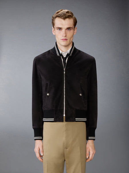 CALF SUEDE RIB KNIT BOMBER JACKET BLACK