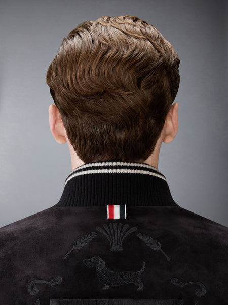 CALF SUEDE RIB KNIT BOMBER JACKET BLACK