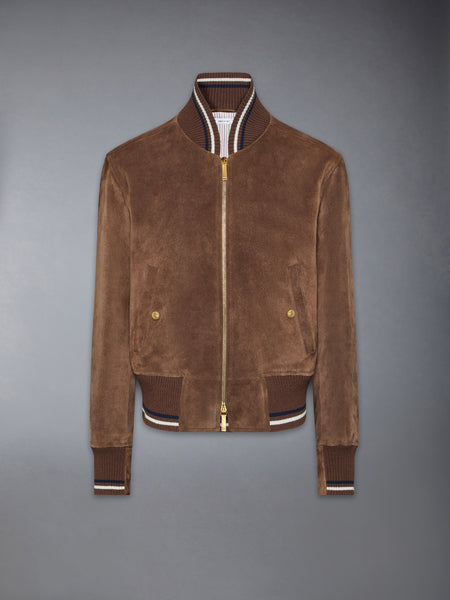 SUEDE KNIT RIB BLOUSON JACKET DARK BROWN