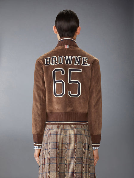 SUEDE KNIT RIB BLOUSON JACKET DARK BROWN