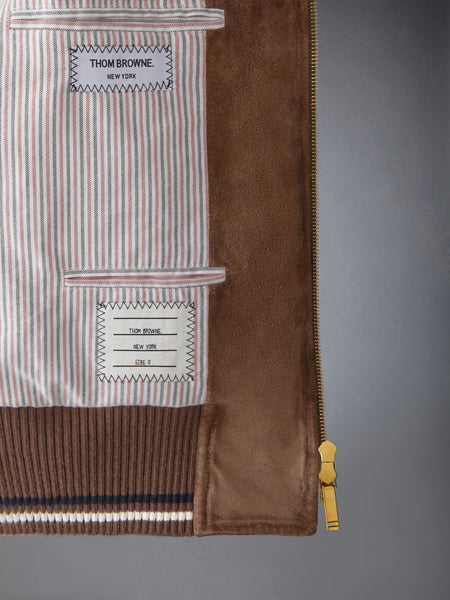 SUEDE KNIT RIB BLOUSON JACKET DARK BROWN