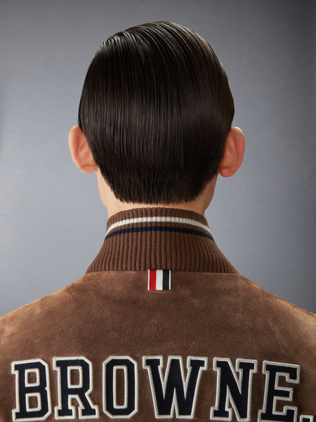 SUEDE KNIT RIB BLOUSON JACKET DARK BROWN