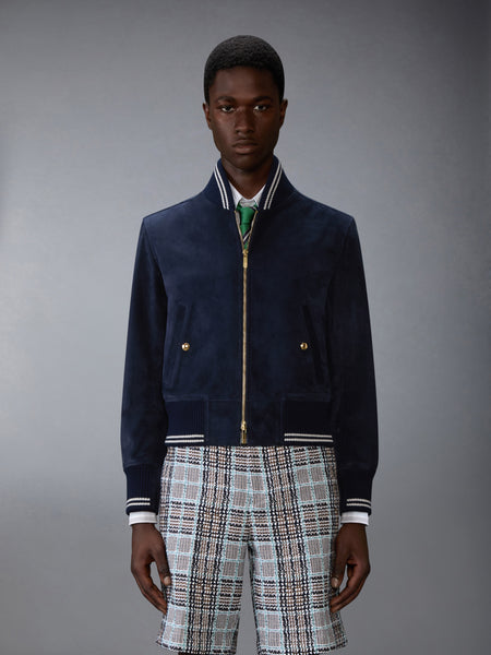 스웨이드 리브 니트 블루종 재킷 다크 블루