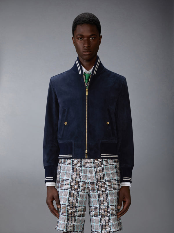 스웨이드 리브 니트 블루종 재킷 - image 1