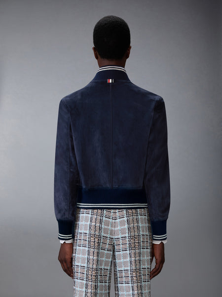 스웨이드 리브 니트 블루종 재킷 다크 블루