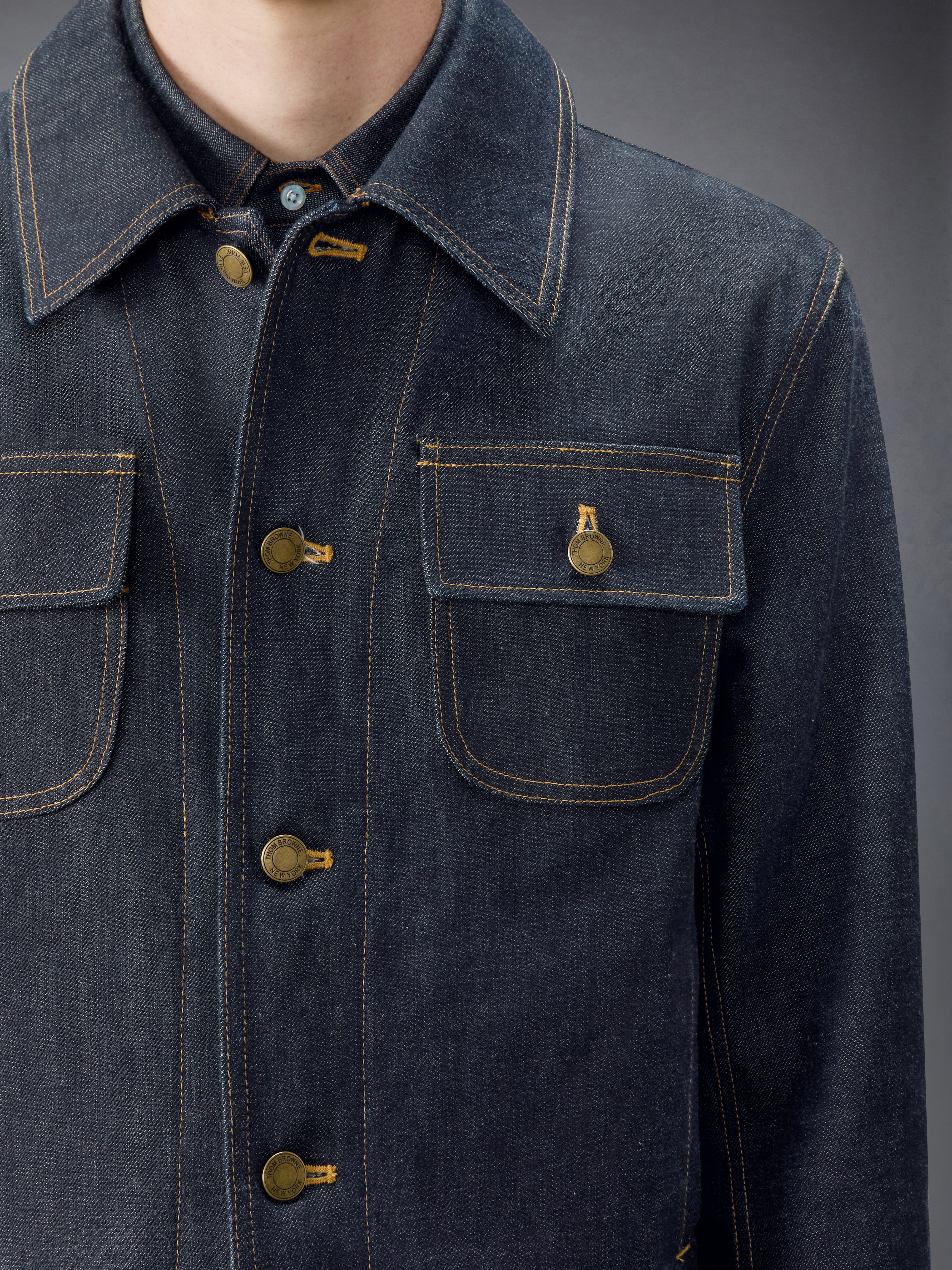 Selvedge Denim Backstrap Utility Jacket | Thom Browne