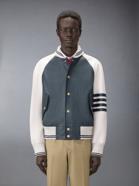RAGLAN SLEEVE OVERSIZED LEATHER BLOUSON NAVY