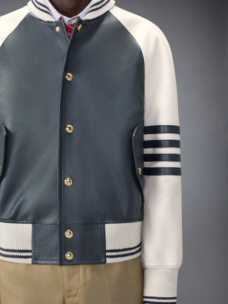 RAGLAN SLEEVE OVERSIZED LEATHER BLOUSON NAVY