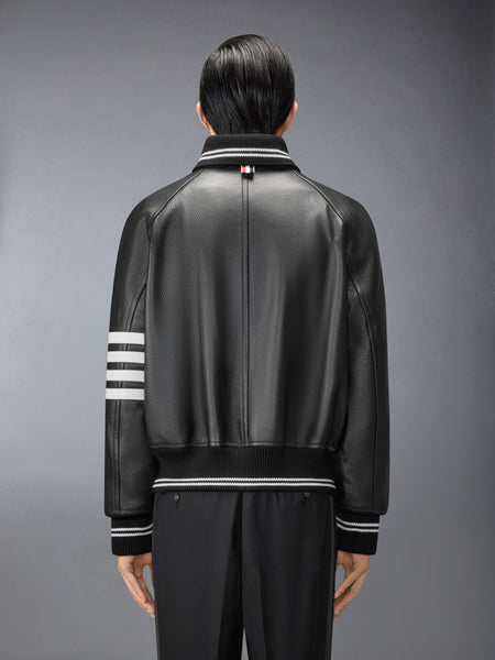 LEATHER 4-BAR OVERSIZED BLOUSON JACKET BLACK