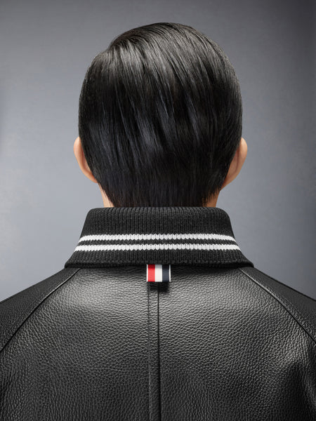 LEATHER 4-BAR OVERSIZED BLOUSON JACKET BLACK