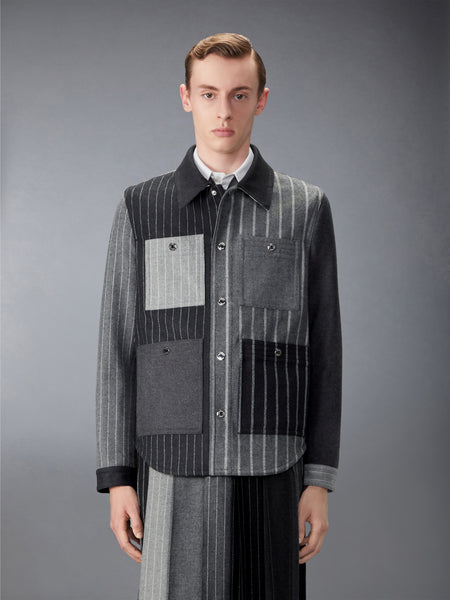 FLANNEL FUNMIX BANKER STRIPE JACKET MED GREY