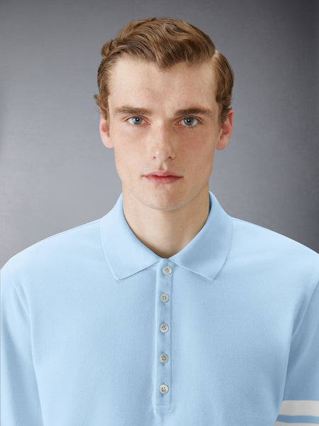 COTTON PIQUE 4-BAR LONG SLEEVE POLO LIGHT BLUE