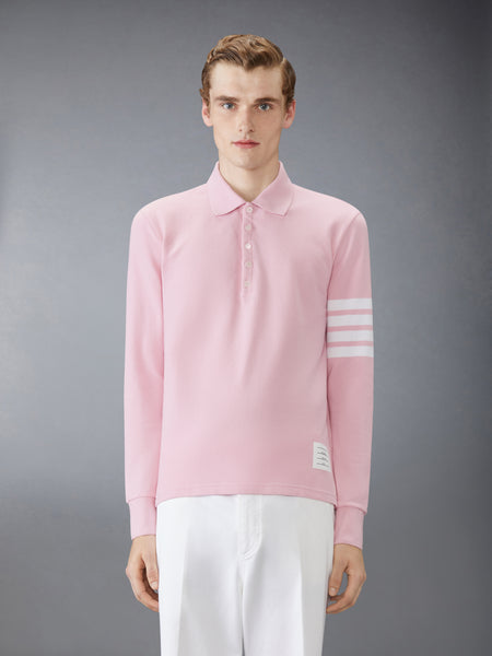 COTTON PIQUE 4-BAR LONG SLEEVE POLO LT PINK