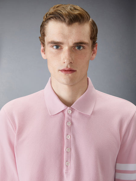 COTTON PIQUE 4-BAR LONG SLEEVE POLO LT PINK