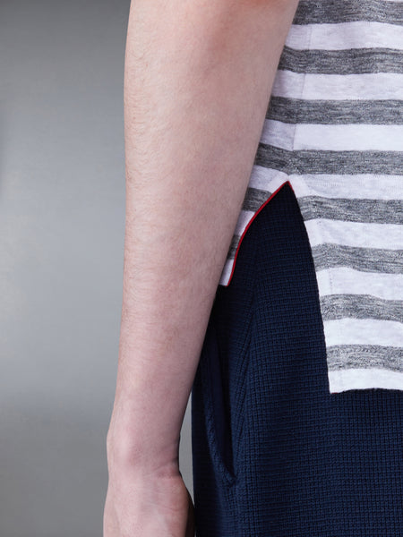 リネンジャージー 半袖 ストライプポロ ライト グレー