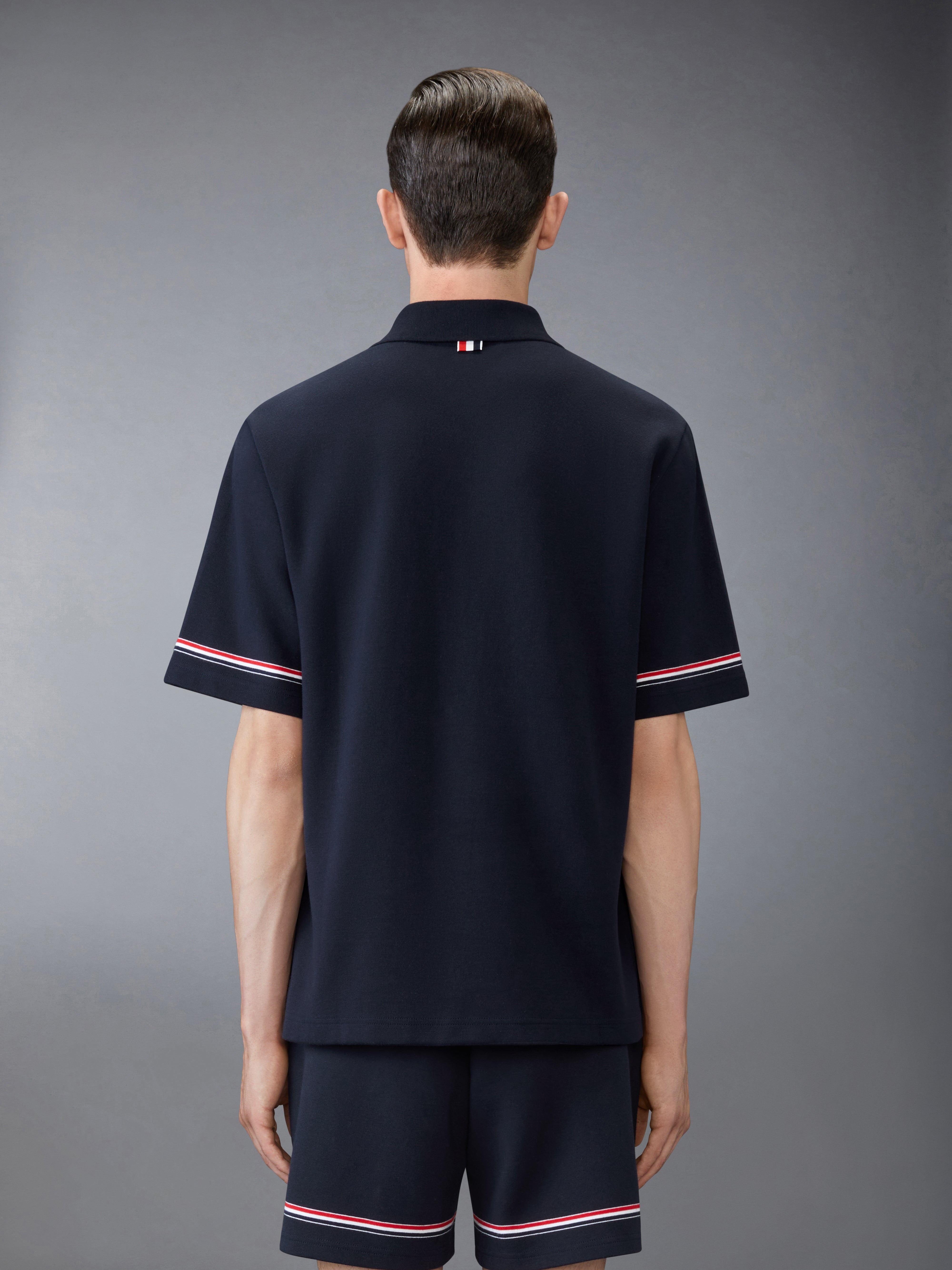 ★THOM BROWNE★ Rugby Fit RWB Stripe Short Sleeve T-Shirt Li Rugby Fit Short Sleeve Polo In Cotton Interlock + Eng Rwb