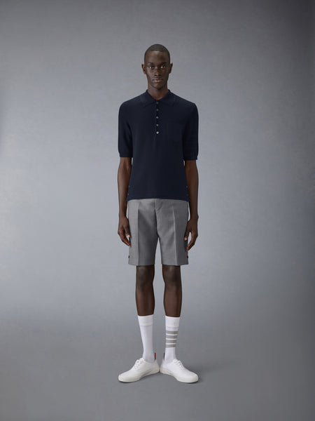 シルク　ピケ　ポケット　ポロシャツ ネイビー