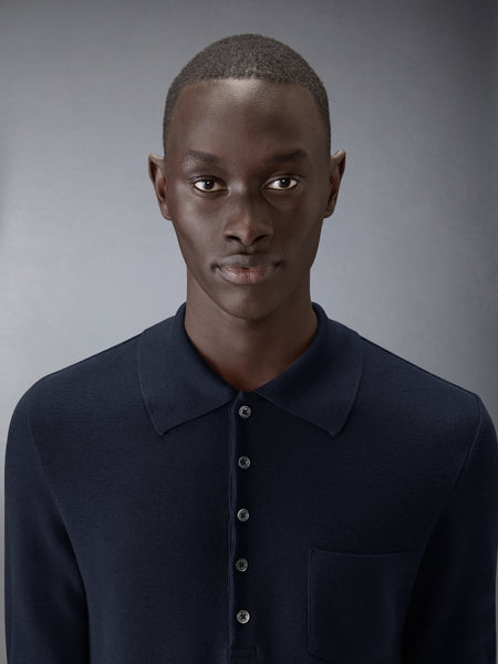 シルク　ピケ　ポケット　ポロシャツ ネイビー