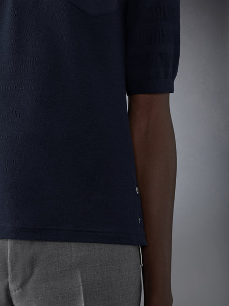 シルク　ピケ　ポケット　ポロシャツ ネイビー