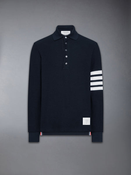 TEXTURED PIQUE 4-BAR LONG SLEEVE POLO NAVY