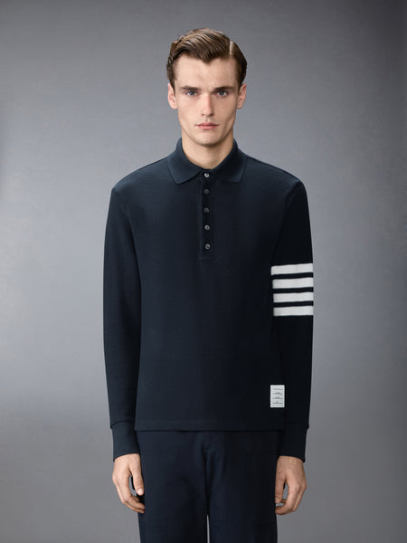 TEXTURED PIQUE 4-BAR LONG SLEEVE POLO NAVY