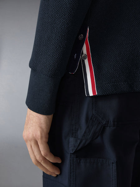 TEXTURED PIQUE 4-BAR LONG SLEEVE POLO NAVY