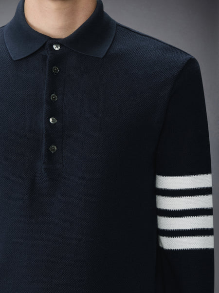 TEXTURED PIQUE 4-BAR LONG SLEEVE POLO NAVY