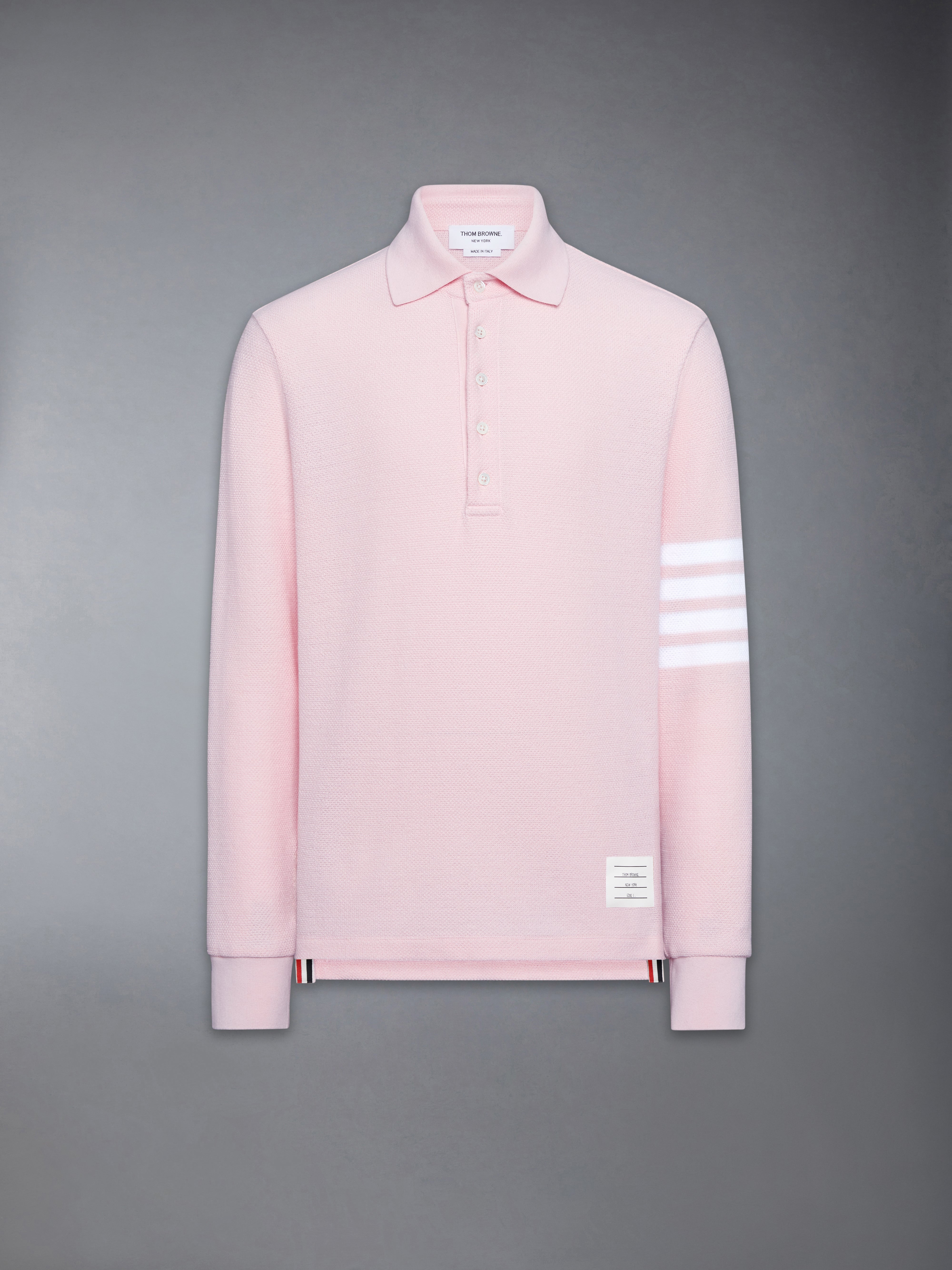 Textured Pique 4-Bar Long Sleeve Polo | Thom Browne