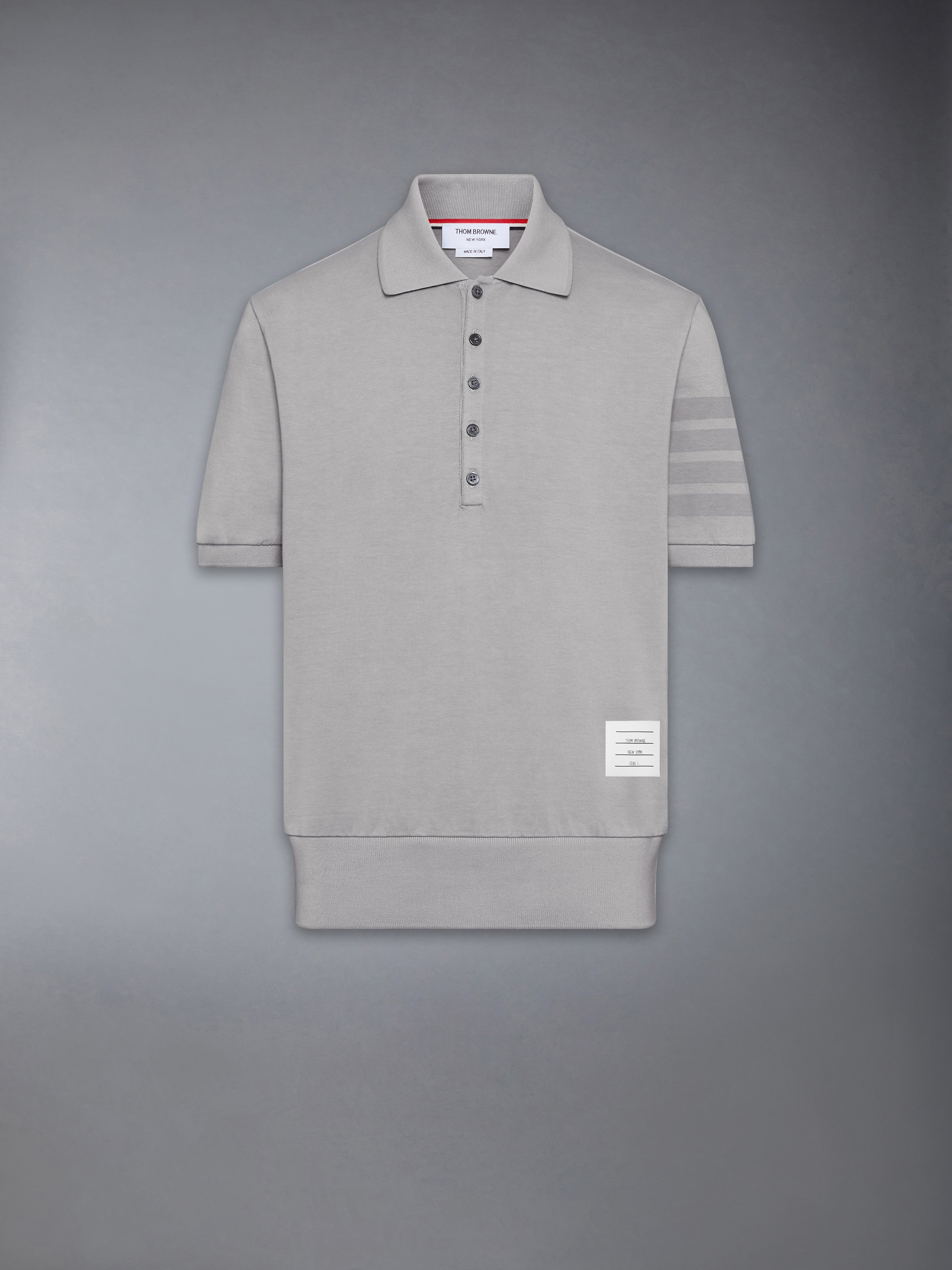 THOM BROWNE ポロシャツ サイズ2 グレー Garment Overdyed Jersey 4-Bar Polo | Thom Browne