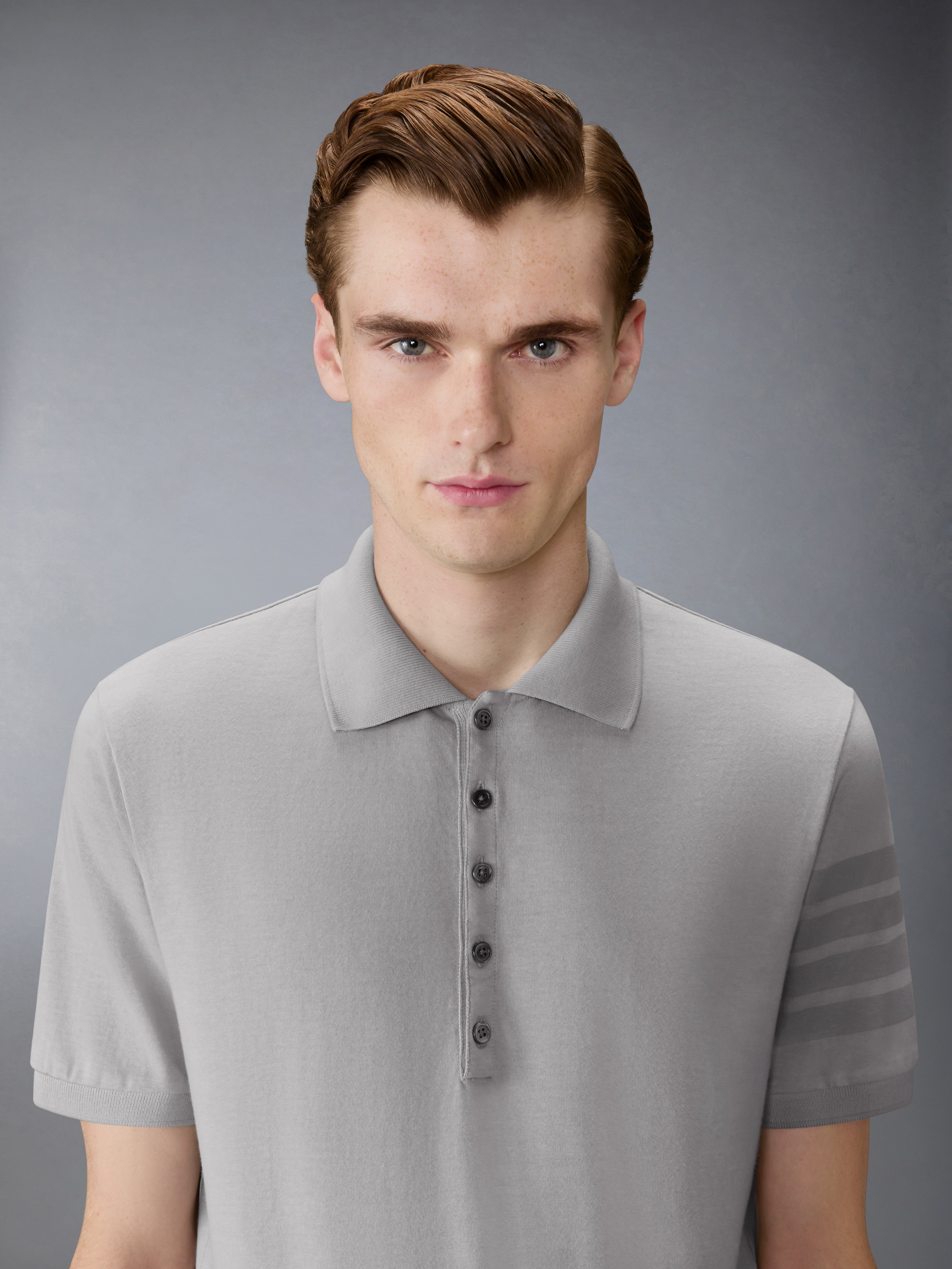 THOM BROWNE ポロシャツ サイズ2 グレー Garment Overdyed Jersey 4-Bar Polo | Thom Browne
