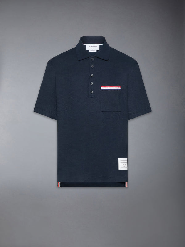 TEXTURED COTTON LINEN RWB EMBROIDERY POLO - featured image