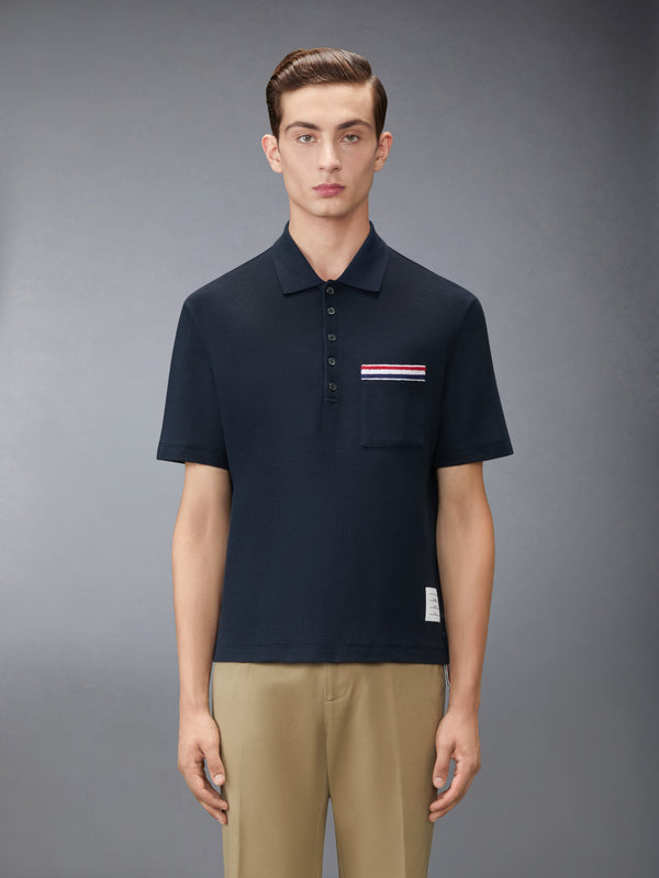 TEXTURED COTTON LINEN RWB EMBROIDERY POLO - image 1