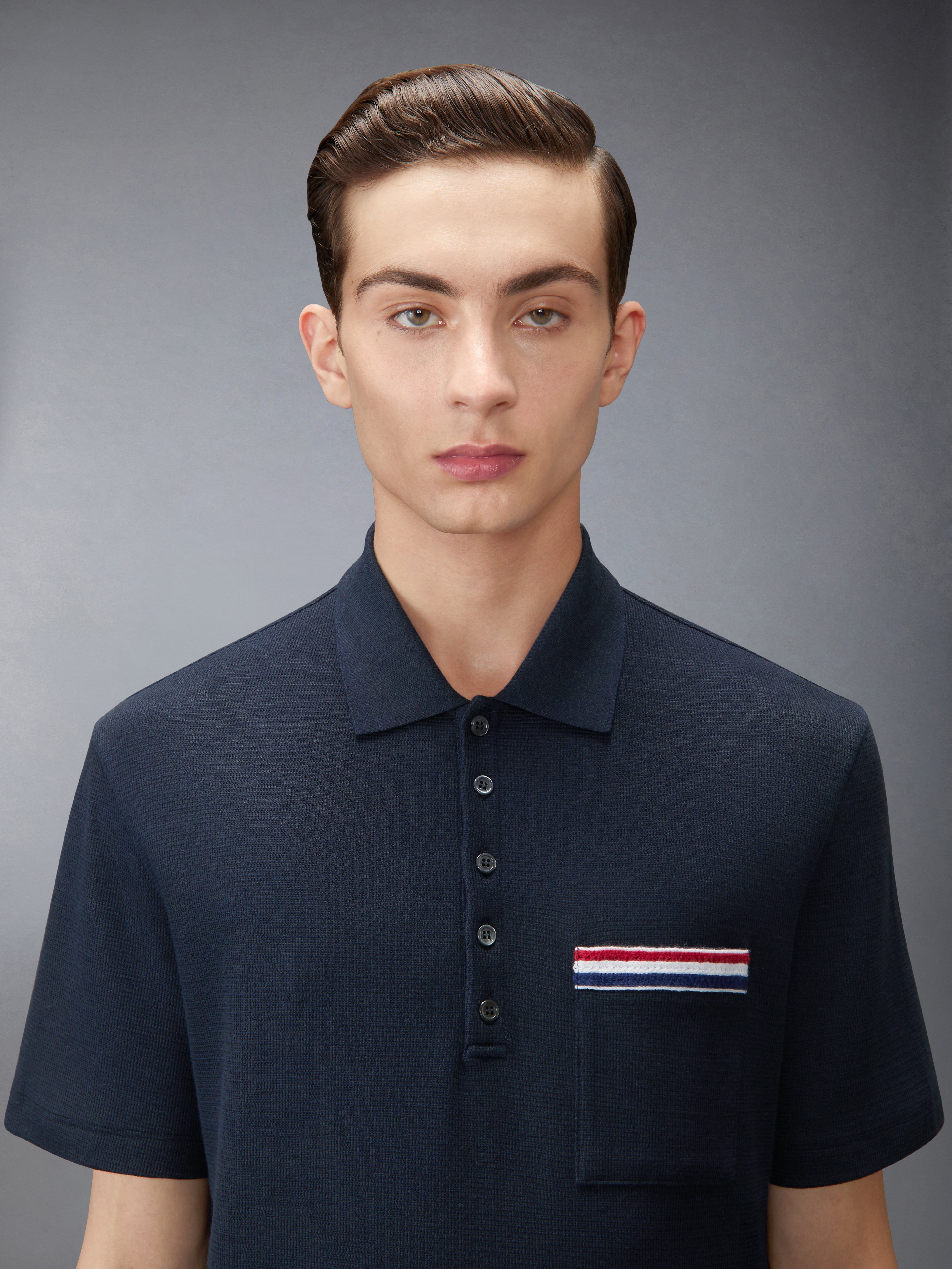Textured Cotton Linen Rwb Embroidery Polo | Thom Browne