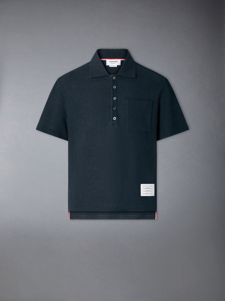 TEXTURED COTTON LINEN POLO NAVY